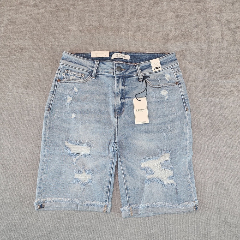Judy Blue Womens XL Shorts High Waist Distressed Raw Hem Denim Cuttoff Stretchy